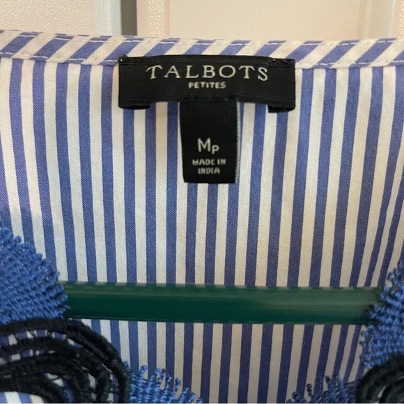Talbots Petite Blue White Striped Rickrack-Trim Blouse Women’s Medium Petite - Picture 8 of 9